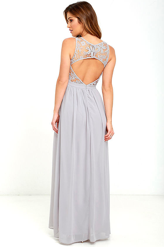 Lovely Grey Dress - Lace Dress - Maxi Dress - Backless Dress