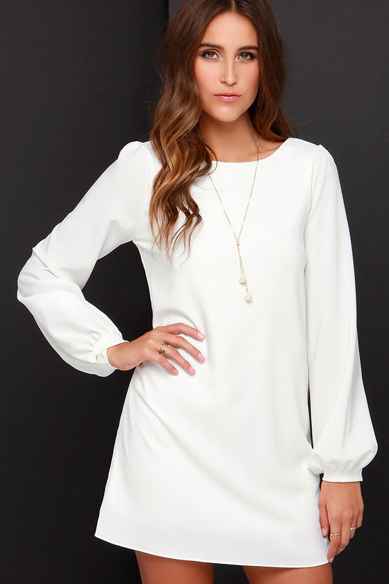 Cute Ivory Dress - Shift Dress - Long Sleeve Dress - $38.00 - Lulus