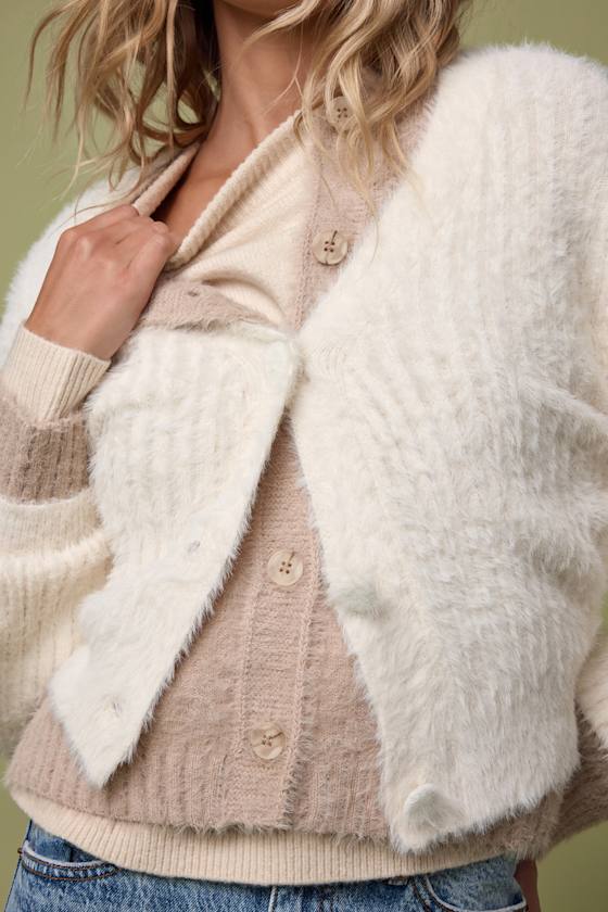 Colby Ivory Eyelash Knit Button-Front Cardigan Sweater 2