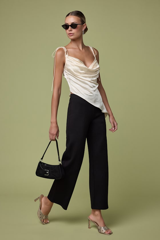 Lulus Quinn Black Ponte Mid-rise Straight Leg Cropped Pants