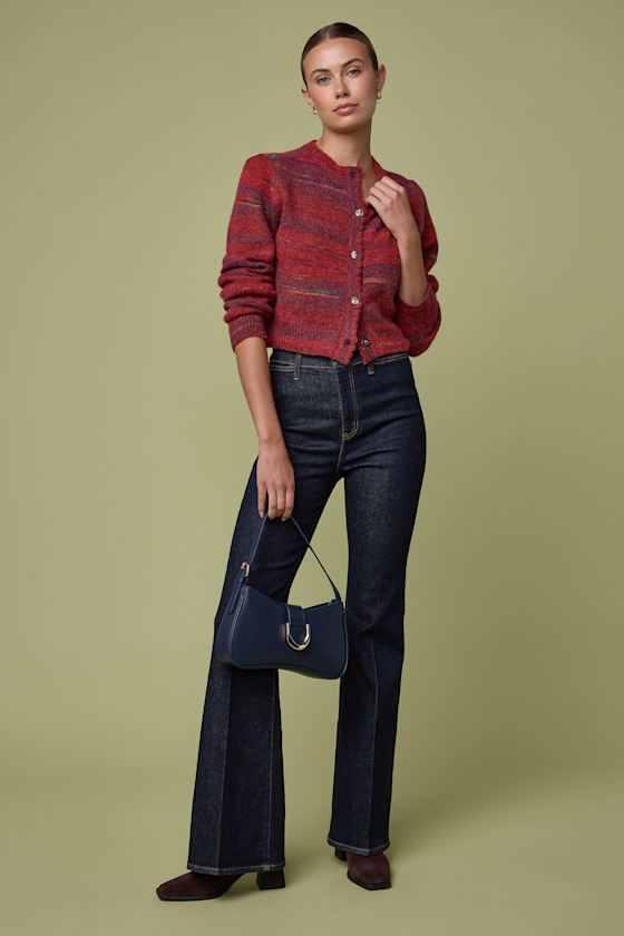 Daze Denim Sunset Dark Wash Denim High-rise Flare Jeans In Blue