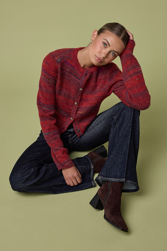 Lulus Haller Red Space Dye Cropped Cardigan Sweater