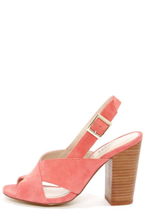 Pretty Coral Heels - T Strap Heels - Dress Sandals - $32.00 - Lulus