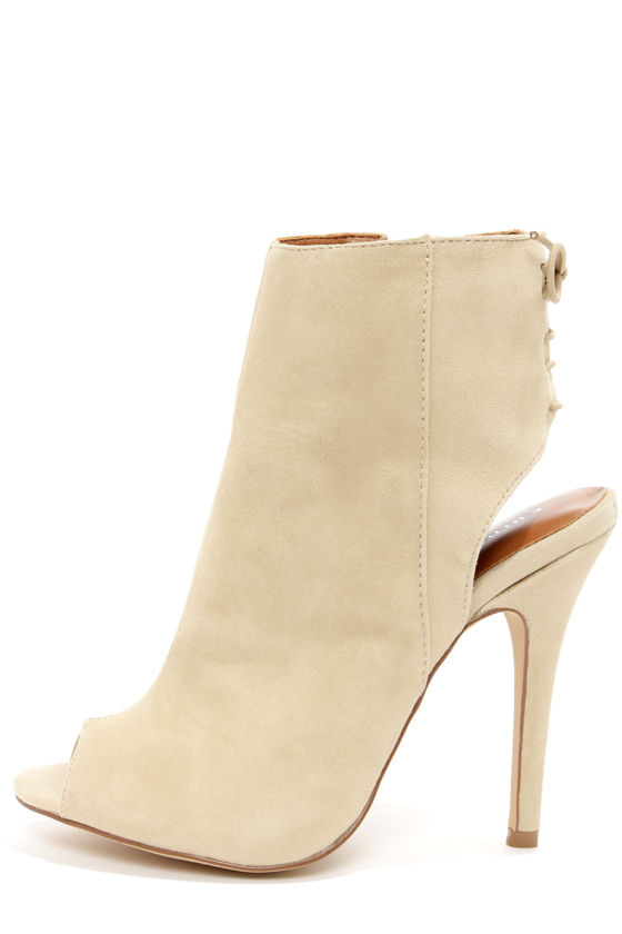 peep toe beige booties