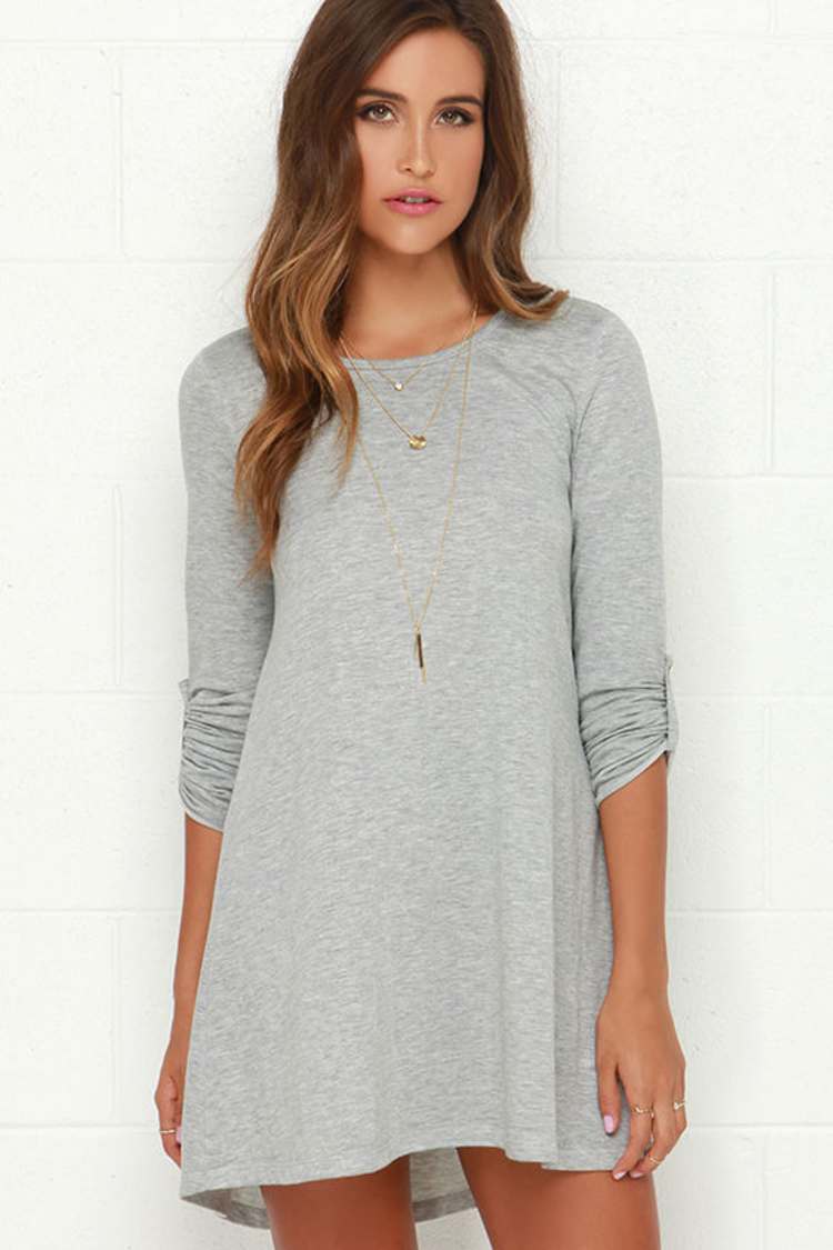 grey swing dress long sleeve All-Season Swing Dress main image 1