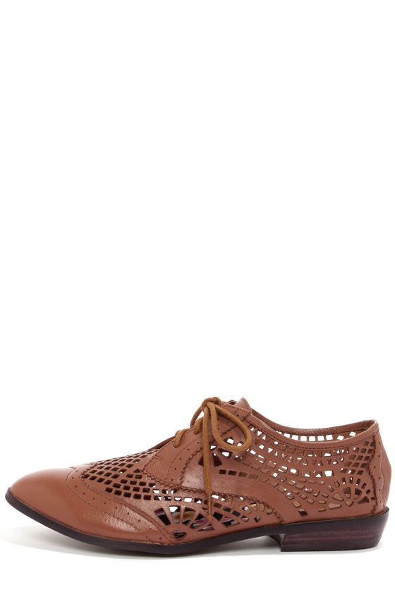 Cute Brown Oxfords - Cutout Oxfords - Oxford Flats - Brown Shoes - $89. ...