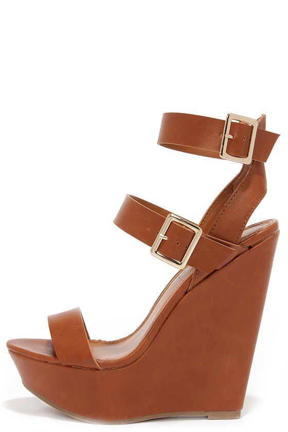 tan platform wedge
