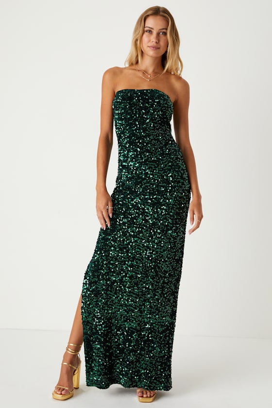 Fabulous Radiance Emerald Green Sequin Strapless Maxi Dress 1