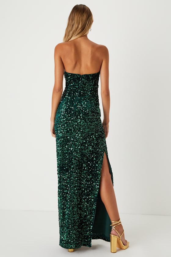 Fabulous Radiance Emerald Green Sequin Strapless Maxi Dress 6