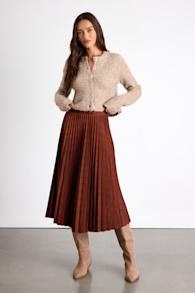 Raylie Rust Brown Suede Pleated Midi Skirt 1