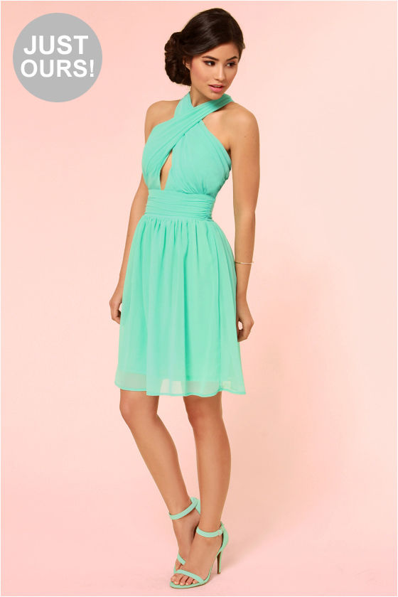 Sexy Green Dress Halter Dress Chiffon Dress Mint Green Dress