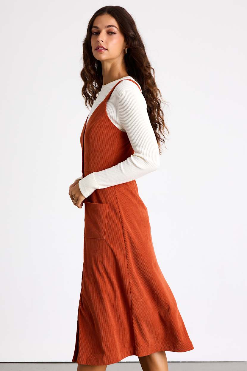 Orang Corduroy Dress - Button-Front Dress - Sleeveless Midi Dress - Lulus