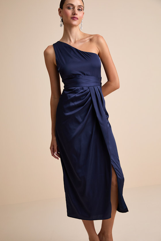 Rhema Navy Satin Midi Dress 1