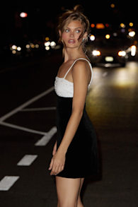 Caddison Black and White Velvet Sequin Mini Dress 6