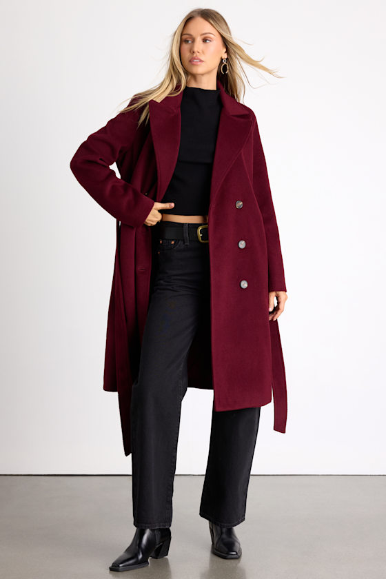 Lulus Season Of Sophistication Burgundy Double-breasted Coat In Burgundy