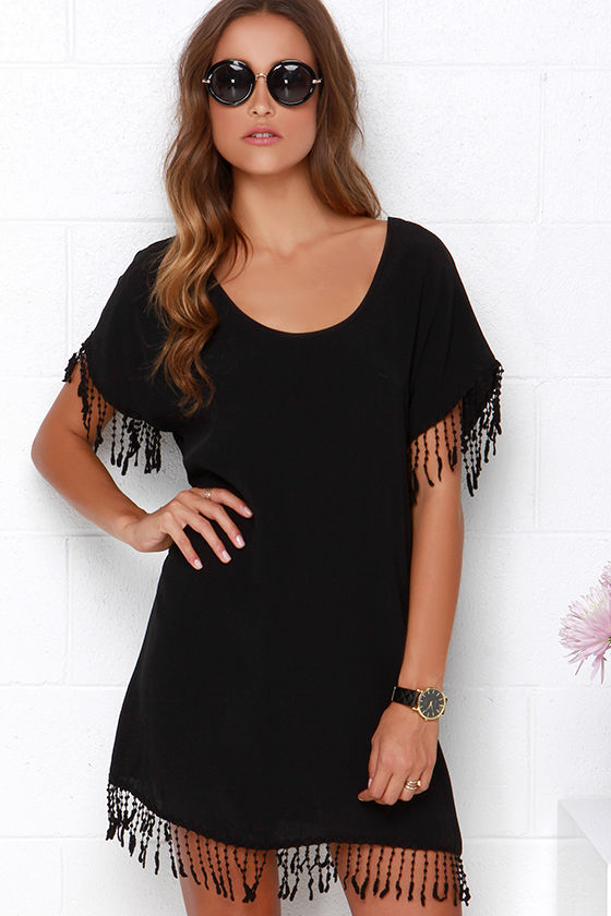 Cute Black Dress - Fringe Dress - Shift Dress - $64.00 - Lulus