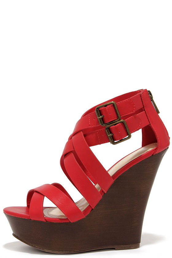 cute red wedge sandals