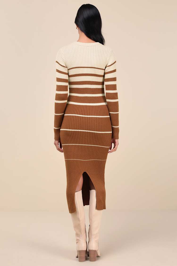 brown striped sweater dress Stripe Color Block Quarter Zip Collar Short Sleeve Sweater Dress main image 1