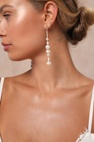 Exceedingly Elevated Gold Pearl Rhinestone Drop Earrings 4