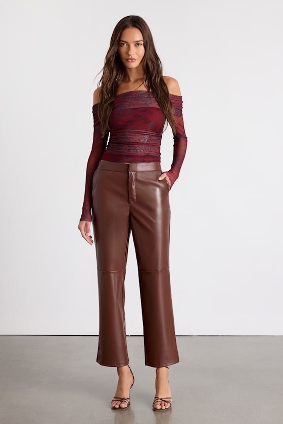 Open Minded Brown Vegan Leather Pants 1