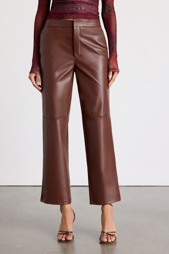 Open Minded Brown Vegan Leather Pants 2