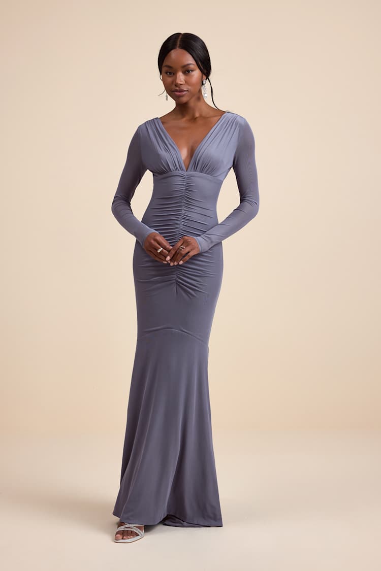 blue jersey knit dress Miriam Jersey Knit Draped Back Dress