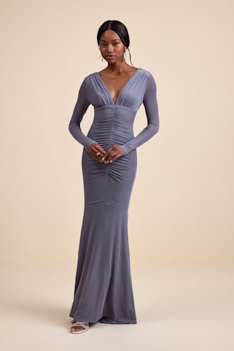 Georgina Slate Blue Jersey Knit Ruched Mermaid Maxi Dress 6