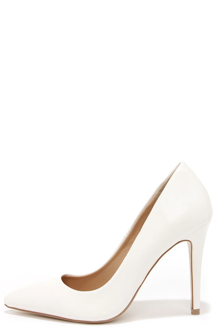 Pretty White Heels - Pointed Pumps - Strap Heels $35.00 Lulus
