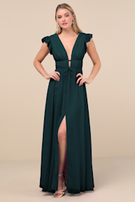 I'm All Yours Emerald Green Ruffled Maxi Dress 1