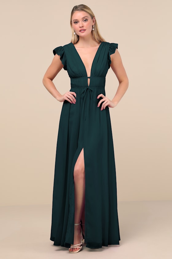 I'm All Yours Emerald Green Ruffled Maxi Dress 1