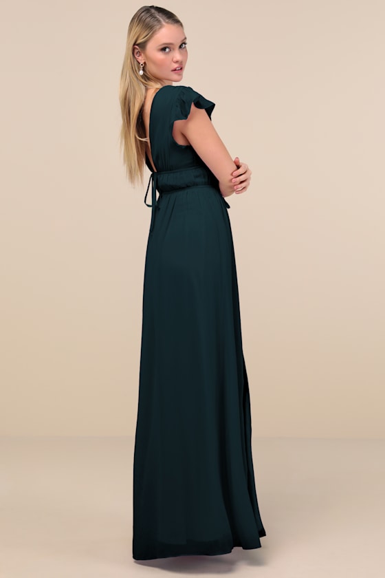I'm All Yours Emerald Green Ruffled Maxi Dress - thumbnail 3