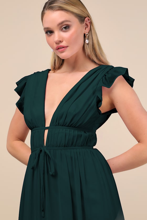 I'm All Yours Emerald Green Ruffled Maxi Dress - thumbnail 4