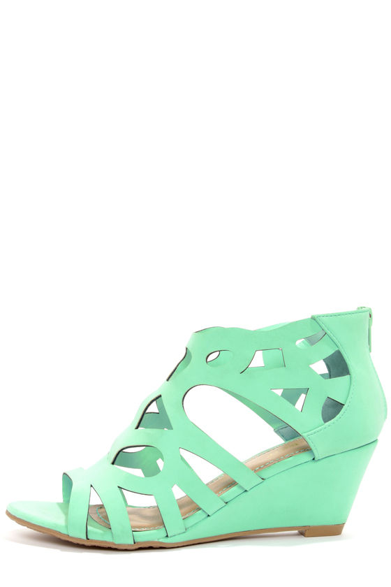 Cute Mint Green Shoes - Cage Wedges 