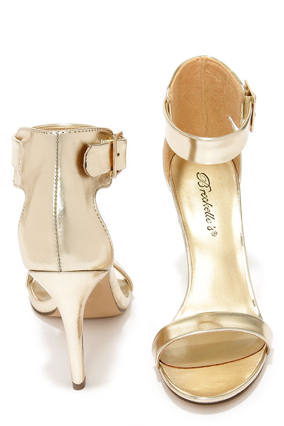 ankle strap gold heels