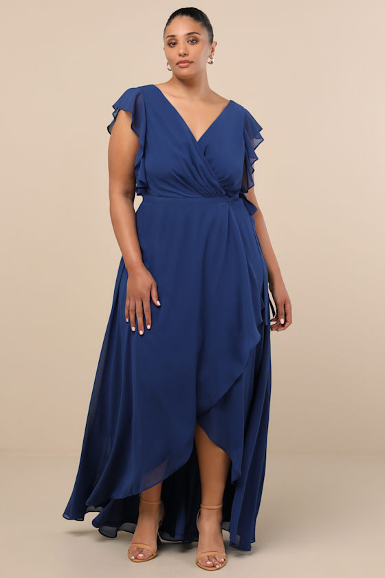 Ravishing Charm Dark Blue Ruffled Wrap High-Low Maxi Dress - thumbnail 6