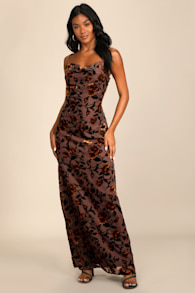 Romance in the Making Plum Purple Floral Print Velvet Maxi Dress 1