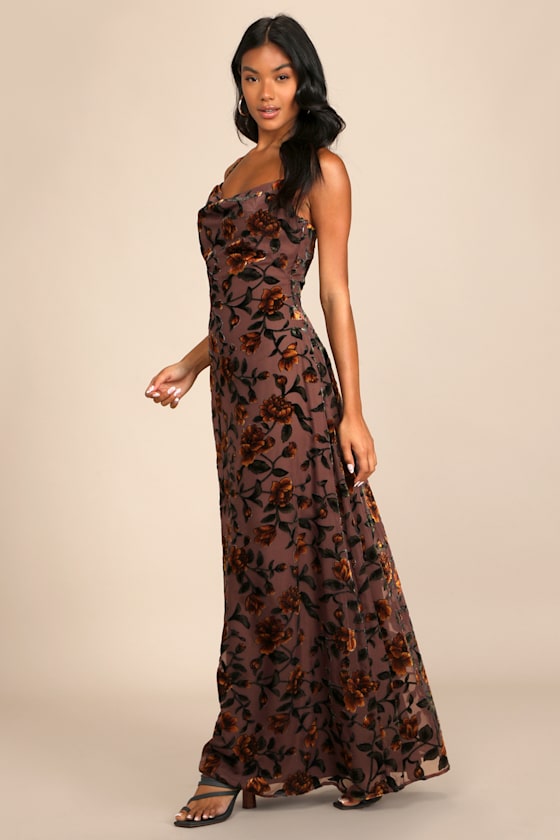 Romance in the Making Plum Purple Floral Print Velvet Maxi Dress 9