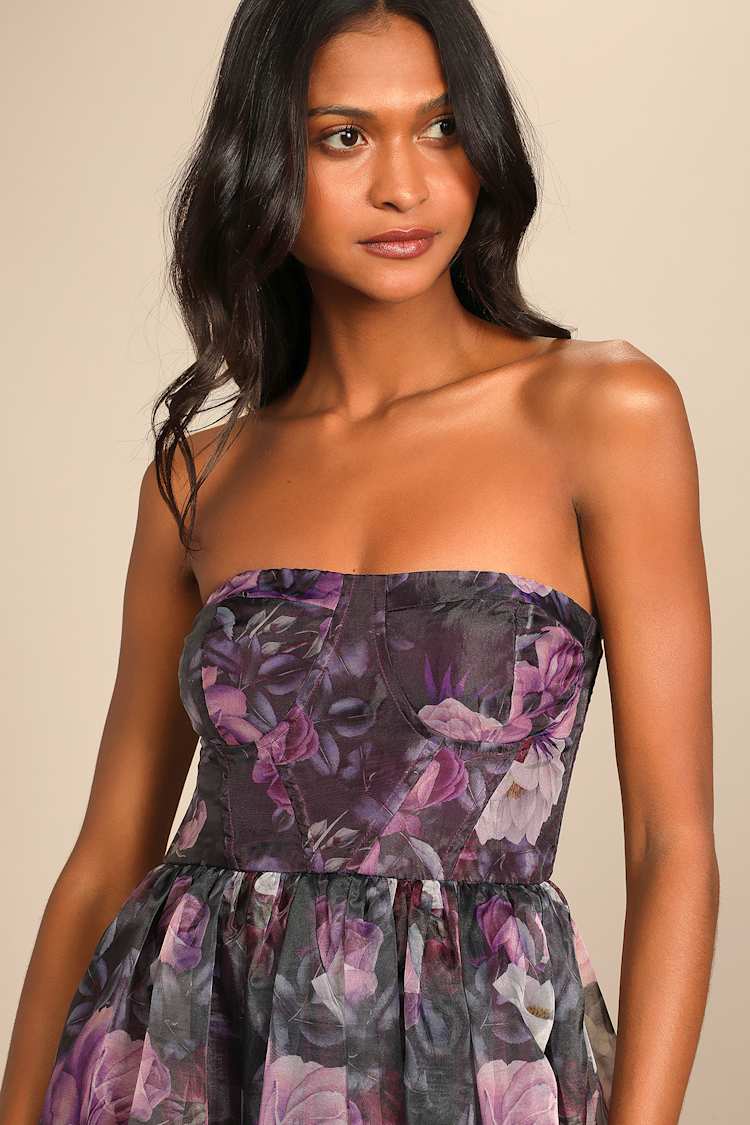 slim fit dress slacks Real Love Magenta Purple Floral Midi Dress, Large - The Mint Julep Boutique main image 1