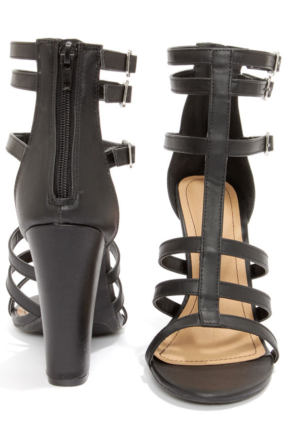 Cute Black Heels Strappy Heels Peep Toe Heels High Heel Sandals