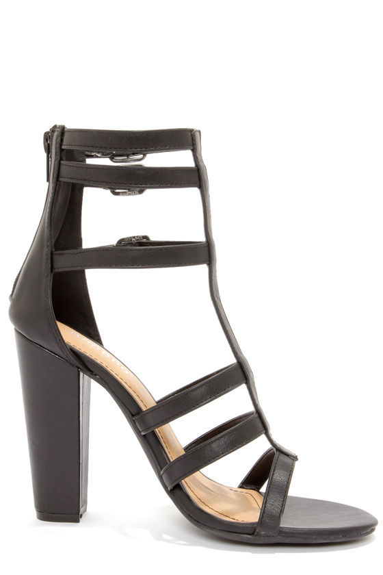 Cute Black Heels Strappy Heels Peep Toe Heels High Heel Sandals