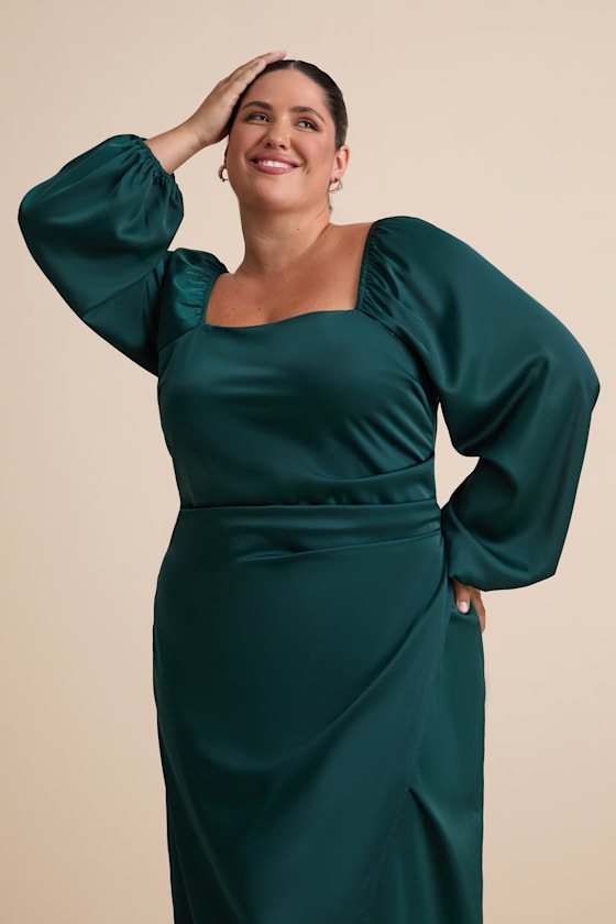 Emerald Satin Gown - Tulip Satin Maxi Dress - Square Neck Maxi - Image 6