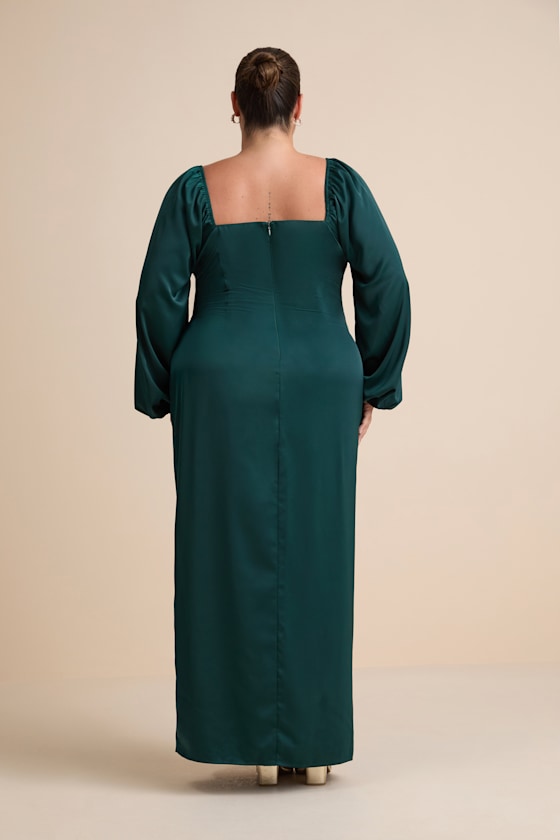 Emerald Satin Gown - Tulip Satin Maxi Dress - Square Neck Maxi - Image 7