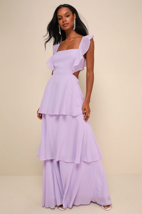 Elegant Event Lavender Ruffled Tie-Back Tiered Maxi Dress 1