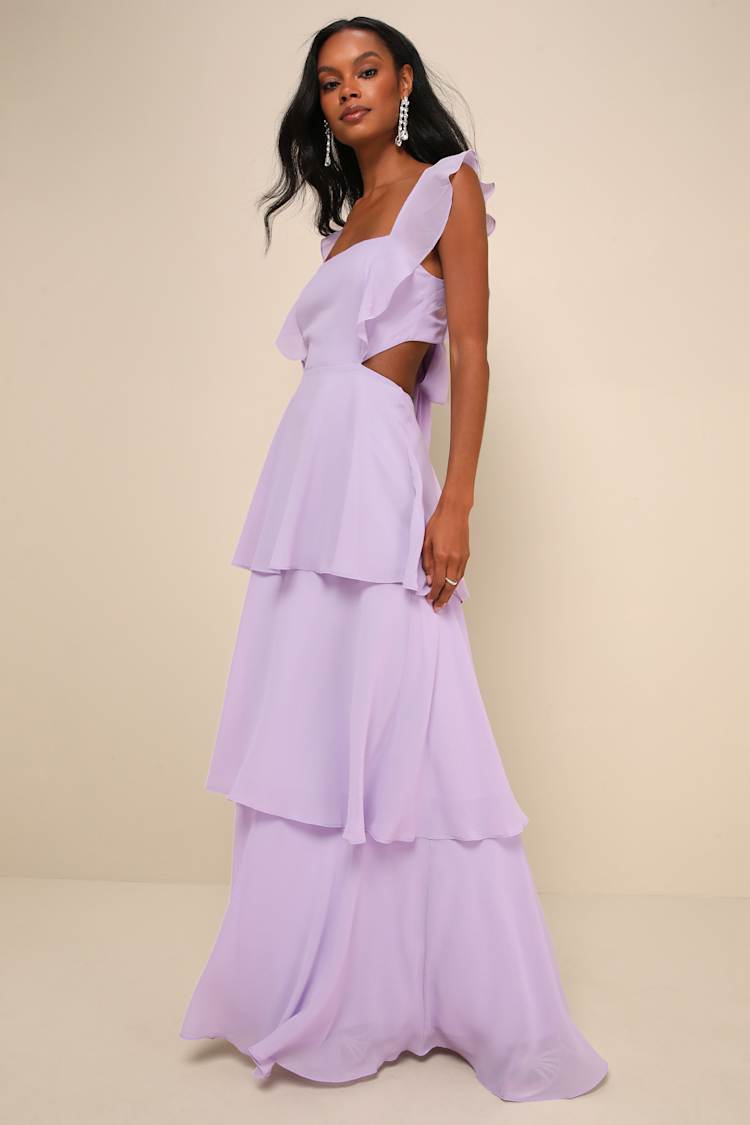 knee length dresses for ladies Purple Tiered Maxi Dress – Kamakhyaa