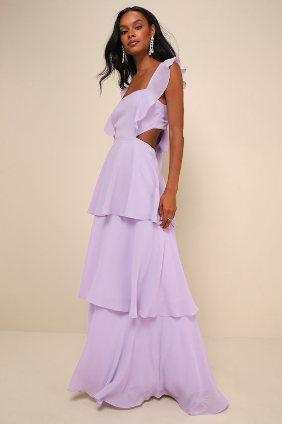 Elegant Event Lavender Ruffled Tie-Back Tiered Maxi Dress 9