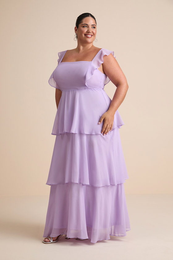 Elegant Event Lavender Ruffled Tie-Back Tiered Maxi Dress - thumbnail 5