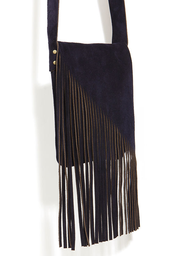 Cute Navy Blue Purse Suede Purse Leather Purse Fringe Purse 74.00