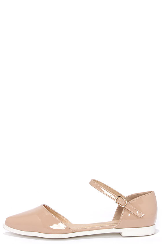 white pointed flats with ankle strap