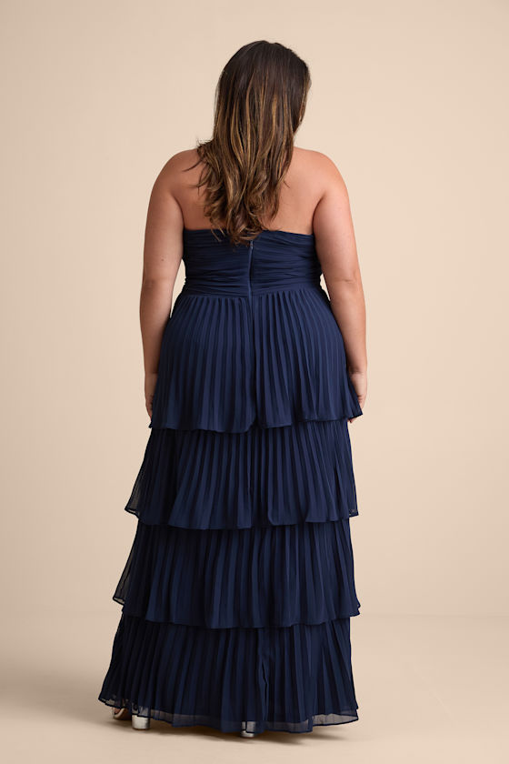 Navy Blue Dress - Pleated Maxi Dress - Strapless Tiered Dress - Image 7