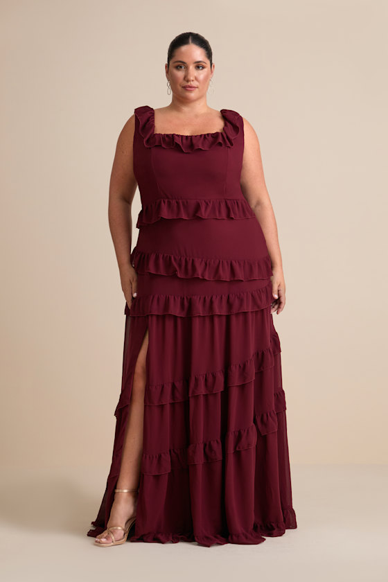 Burgundy Maxi Dress - Ruffled Tiered Dress - Tiered Maxi Dress - Image 5
